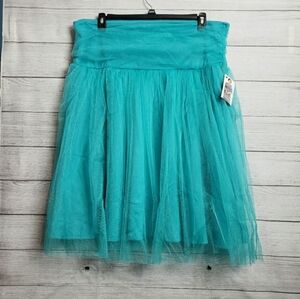 NWT Women's Kiyonna Teal‎ Tulle Midi Skirt Sz 2 (2X)